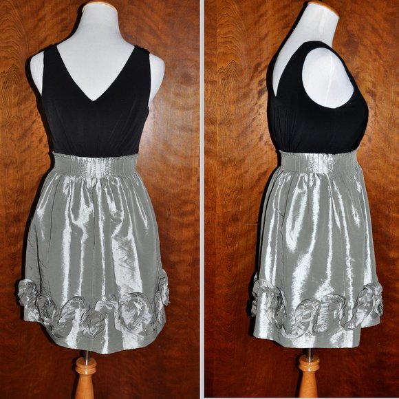BCBG Black & Silver Knee Length Balloon Style Party Cocktail Dress  Size 2 - Picture 4 of 8